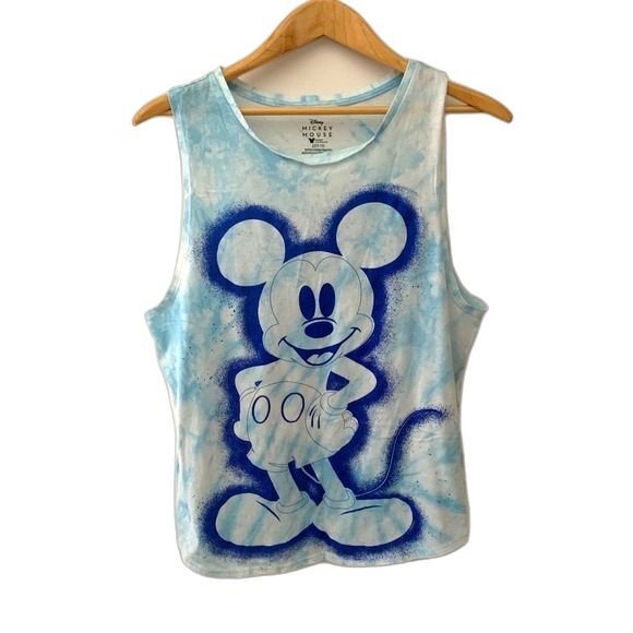 Disney Mickey Mouse Graphic Blue White Tie Dye Airbrushed Sleeveless Tank Top L - Picture 1 of 9